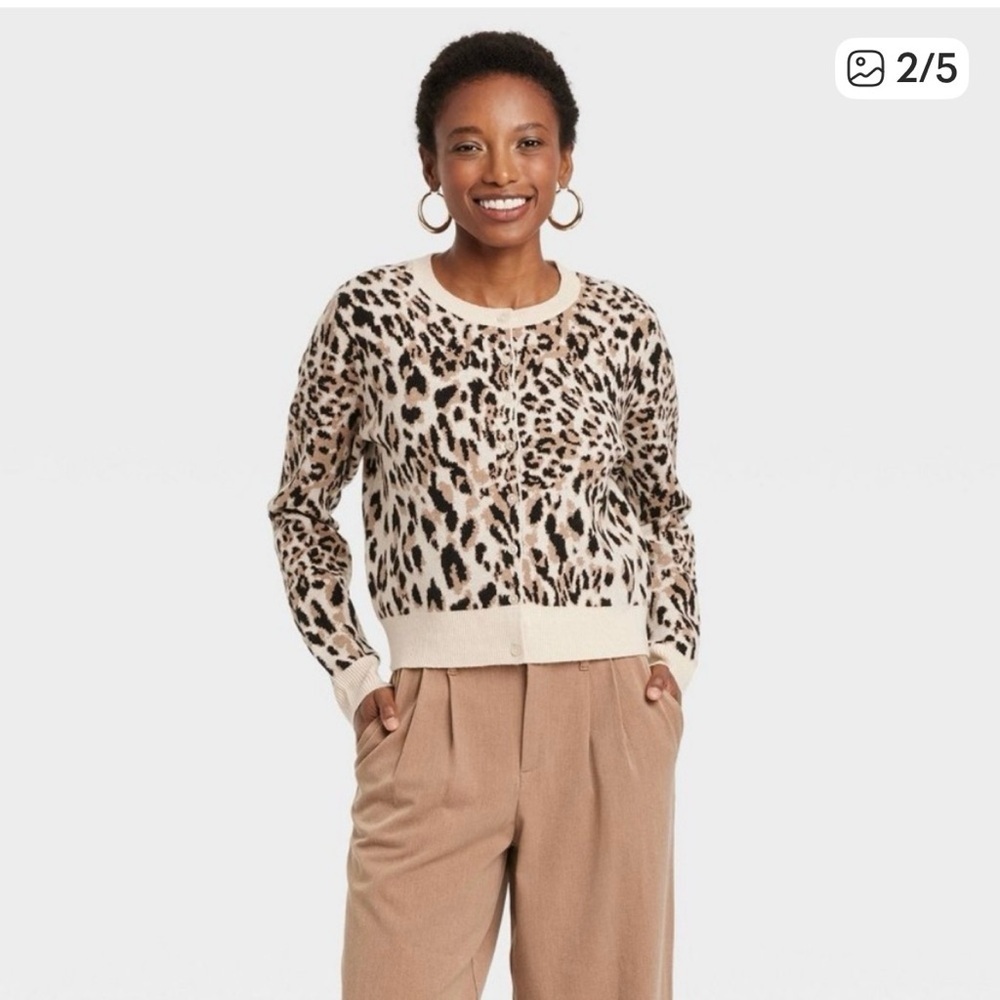 A New Day Leopard Print Button Down Cardigan Sweater Large